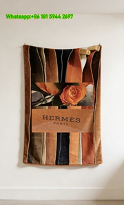 Hermès Paris Rose & Leather Stripe Flannel Throw Blanket IMG_5323